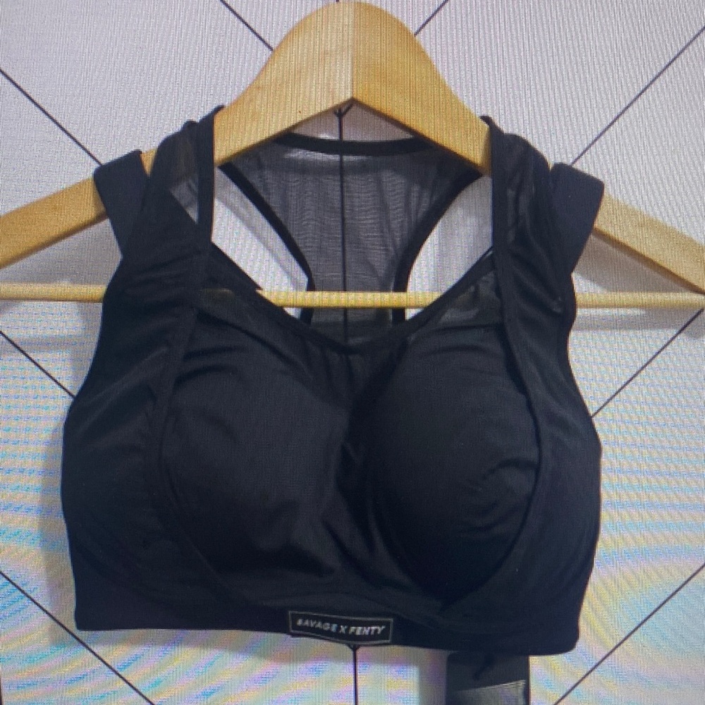 Savage X Fenty Black Mesh Sports Bra